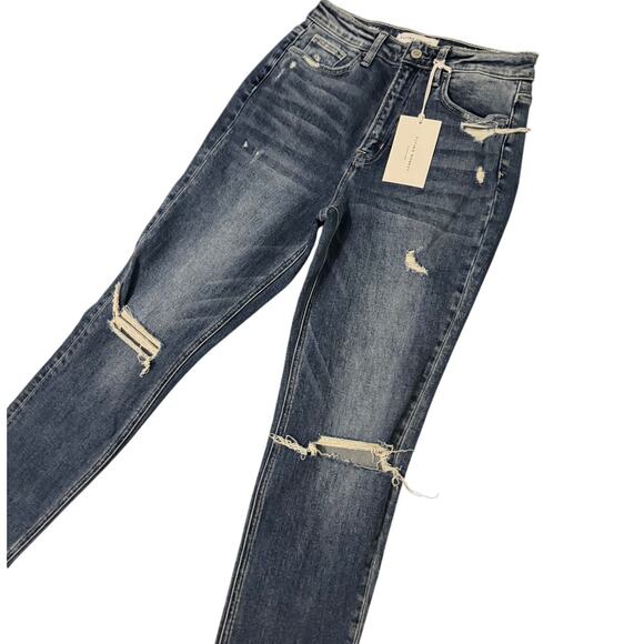 Flying Monkey Womens Blue Cotton Stretch Distressed Straight Leg Jeans Sz 26 NWT - Picture 2 of 5